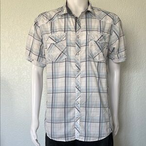 BKE Standard Fit XL Pearl Snap Shirt Plaid Short Sleeve Western Cowboy